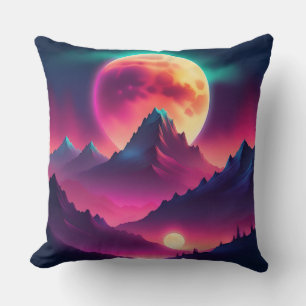 Zwischen den Bergen erhebender Mond Kissen