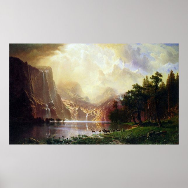 Zwischen den Sierra Nevada Bergen von Bierstadt Poster (Vorne)