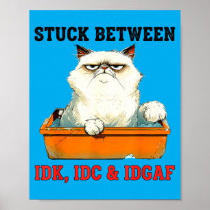 Zwischen Idk Idc Idgaf lustiger Katzenliebhaber st Poster