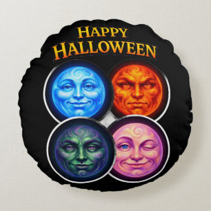 Zwischen vier Elementen blickt der Mond auf festli Rundes Kissen