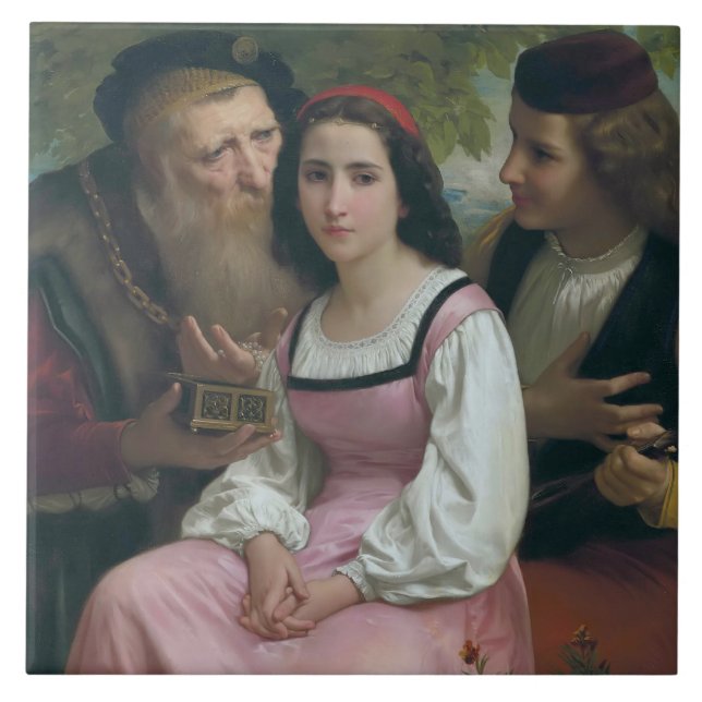 Zwischen Wohlstand und Liebe (von Bouguereau) Fliese (Vorderseite)