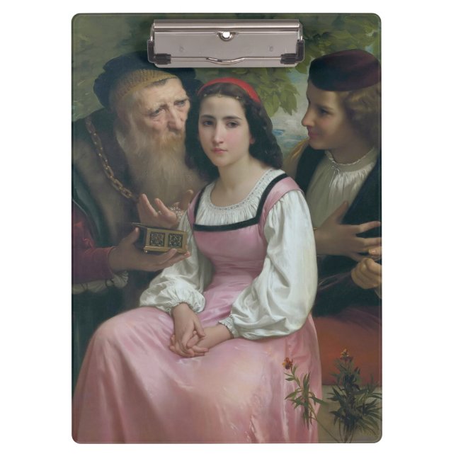 Zwischen Wohlstand und Liebe (von Bouguereau) Klemmbrett (Vorderseite)