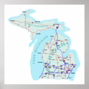 Zwischenstaatlicher Karten-Druck Michigans Poster