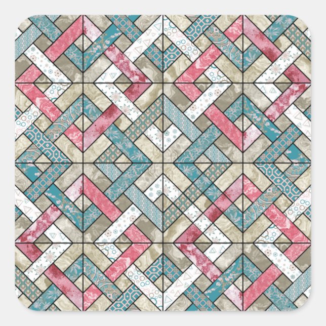 Zwischenverriegelung Pastell Quilt Quadratischer Aufkleber (Vorderseite)