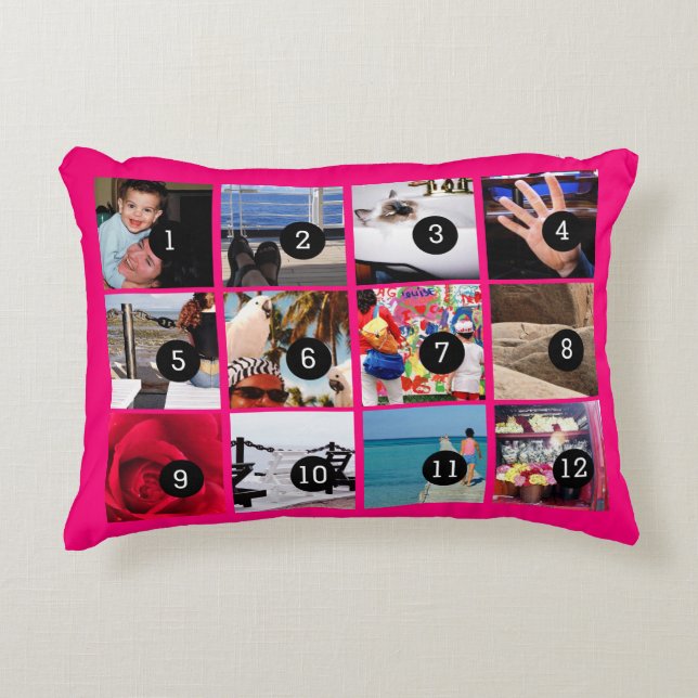 Zwölf deiner Fotos machen dein eigenes Geschenk Zierkissen (Vorderseite)