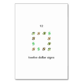 Zwölf Dollar Zeichen Anzahl Flashcards Tischnummer