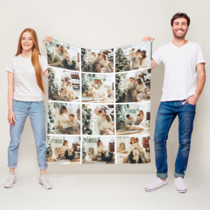 Zwölf Foto-Collage-Familie Fleece Blanket