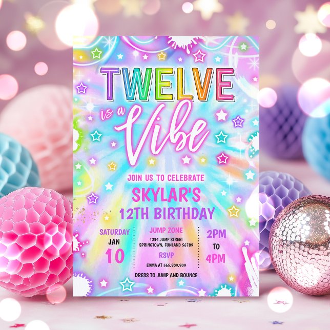 Zwölf ist eine Vibe Neon Glow 12. Geburtstagsparty Einladung (Von Creator hochgeladen)