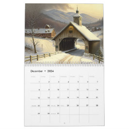 Zwölf Monate bedeckte Wasserfarbenbrücken Kalender