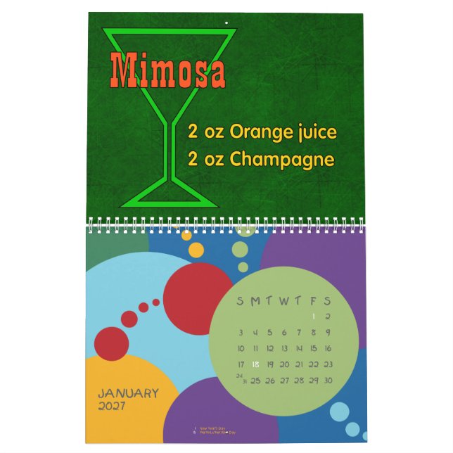 Zwölf Monate grundlegende Mischgetränke Kalender (Jan 2027)
