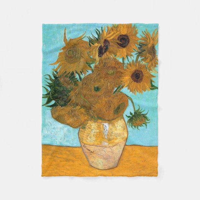 Zwölf Sonnenblumen in einer Vase (Stillleben Maler Fleecedecke (Vorderseite)