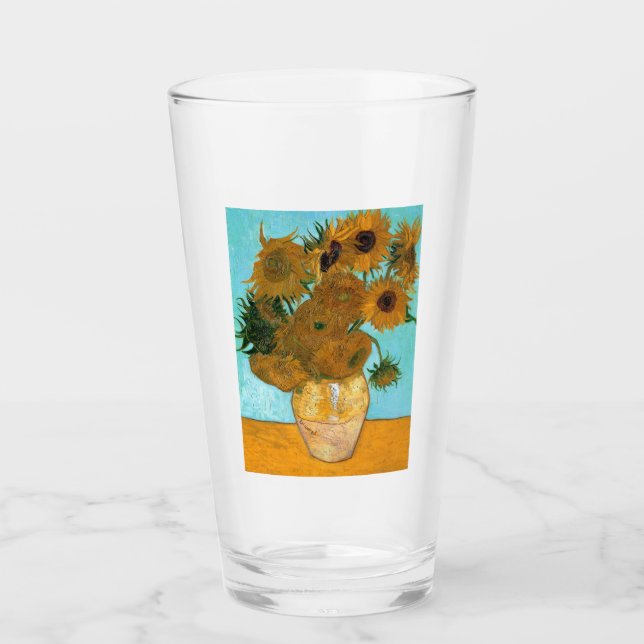 Zwölf Sonnenblumen in einer Vase (Stillleben Maler Glas (Vorderseite)