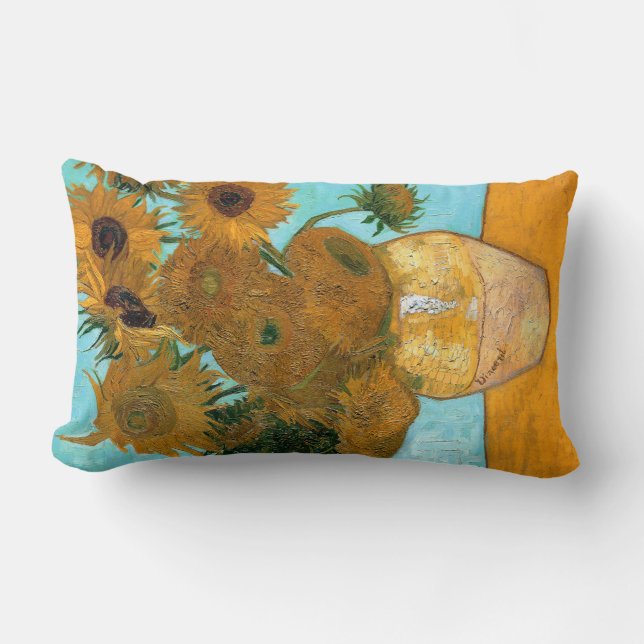 Zwölf Sonnenblumen in einer Vase (Stillleben Maler Lendenkissen (Vorderseite)