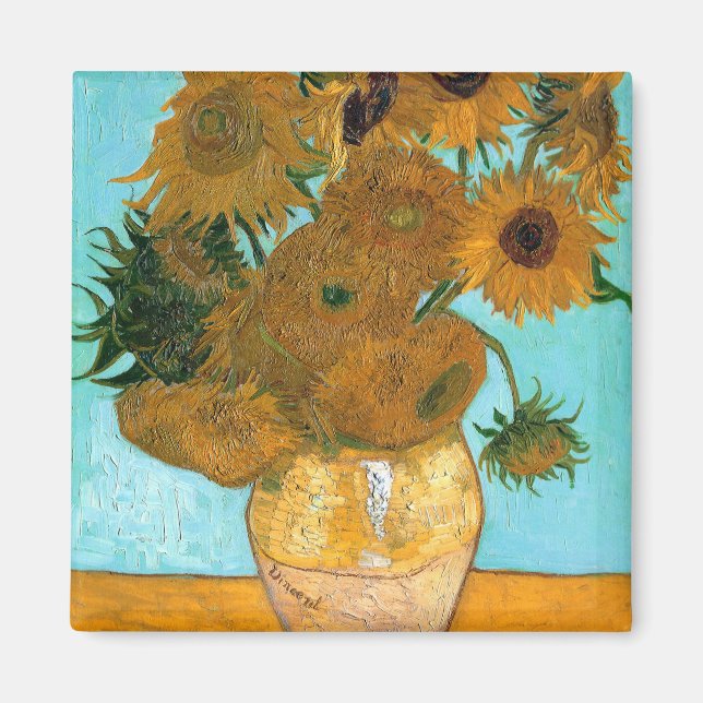 Zwölf Sonnenblumen in einer Vase (Stillleben Maler Magnet (Vorne)