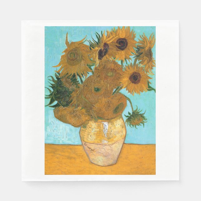 Zwölf Sonnenblumen in einer Vase (Stillleben Maler Serviette (Vorderseite)