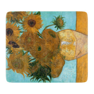 Zwölf Sonnenblumen in einer Vase (Stillleben) Schneidebrett
