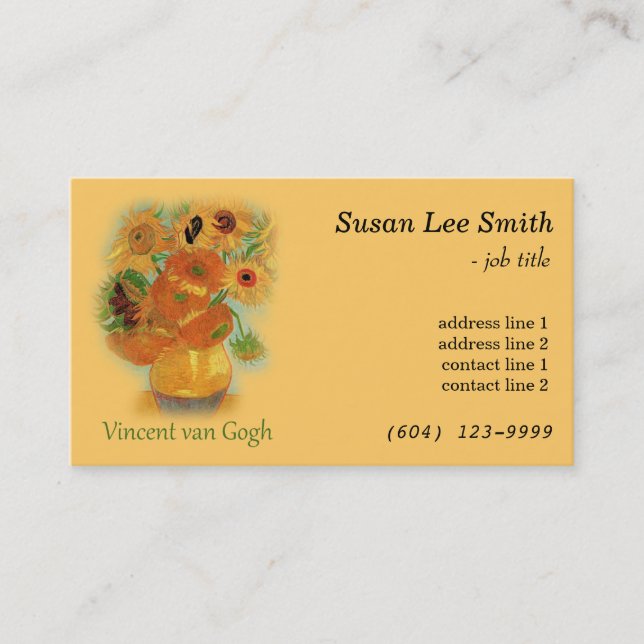 Zwölf Sonnenblumen von Vincent van Gogh. Gelb Visitenkarte (Vorderseite)