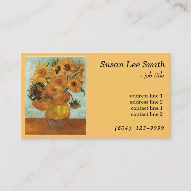 Zwölf Sonnenblumen von Vincent van Gogh. Gelb Visitenkarte (Vorderseite)
