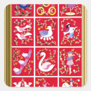 Zwölf Tage Weihnachten, der traditionelle Carol Quadratischer Aufkleber