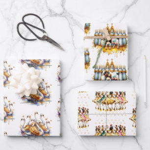 Zwölf Tage Weihnachten Festliches Gold Geschenkpapier Set