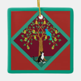 Zwölf Weihnachtstage mit Katze 1. Tag Keramikornament