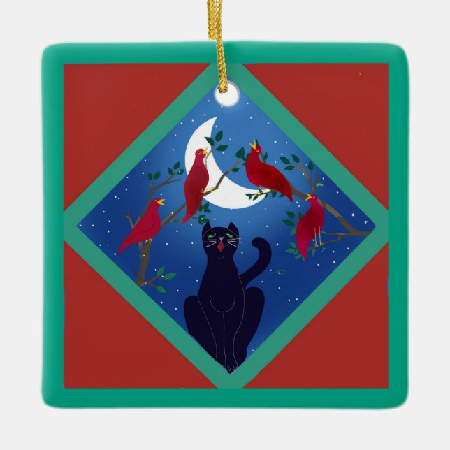Zwölf Weihnachtstage mit Katze 4. Keramik Keramikornament (Vorderseite)