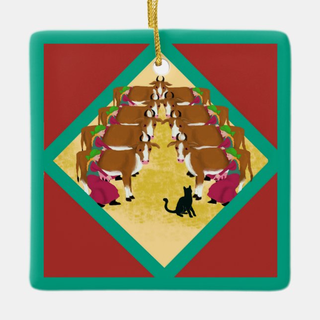 Zwölf Weihnachtstage mit Katze 8. Tag Keramikornament (Vorderseite)