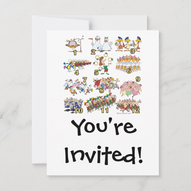 Zwölftage Weihnachtslied Cartoon Einladung (Vorderseite)