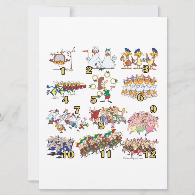 Zwölftage Weihnachtslied Cartoon Feiertagskarte (Vorderseite)