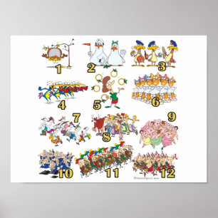 Zwölftage Weihnachtslied Cartoon Poster