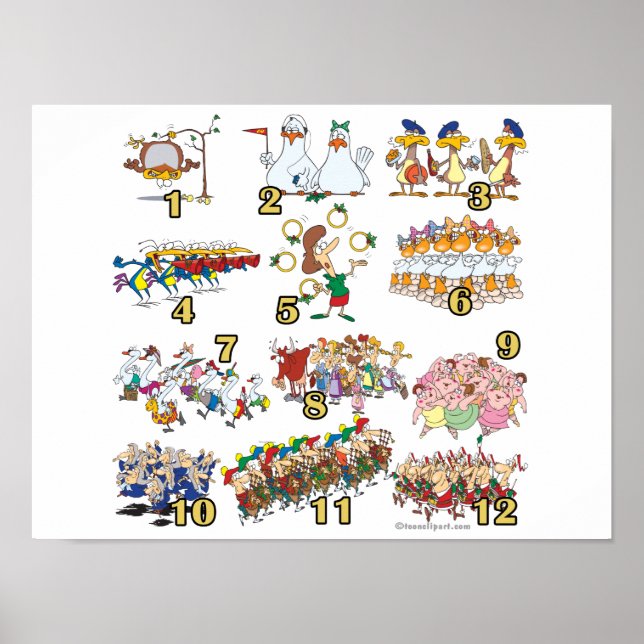 Zwölftage Weihnachtslied Cartoon Poster (Vorne)