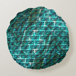 Zyanfarbene, graue oder abstrakte Backsteinwand Rundes Kissen