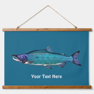 Zyanotischer Lachs Wandteppich Mit Holzrahmen