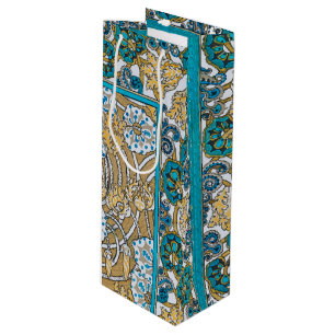Zyklamenblaue Art Nouveau-Blume, botanisch Geschenktüte Für Weinflaschen