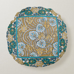 Zyklamenblaue Art Nouveau-Blume, botanisch Rundes Kissen