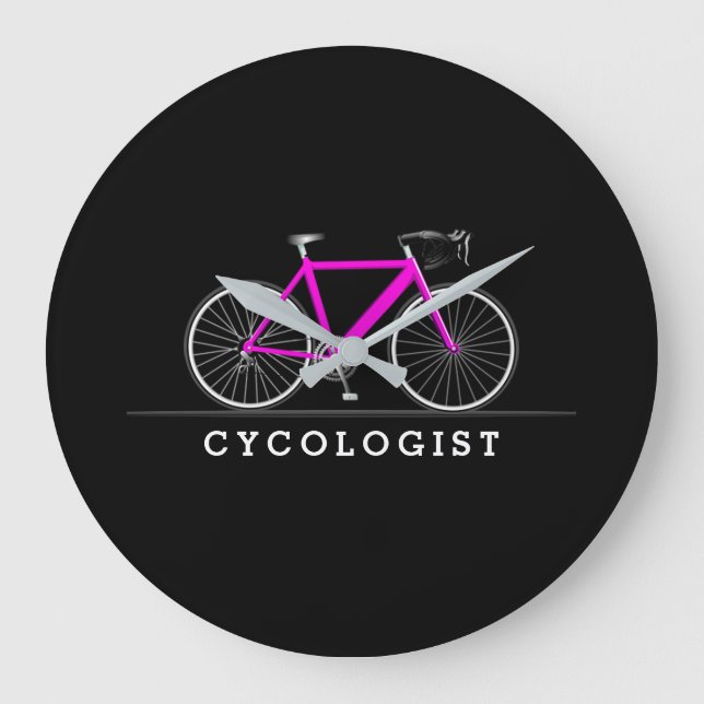 Zykologe Text mit rosa Fahrrad Große Wanduhr (Vorderseite)