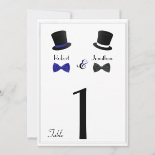Zylinder und Fliege Blau Gay Hochzeit Tischnummer