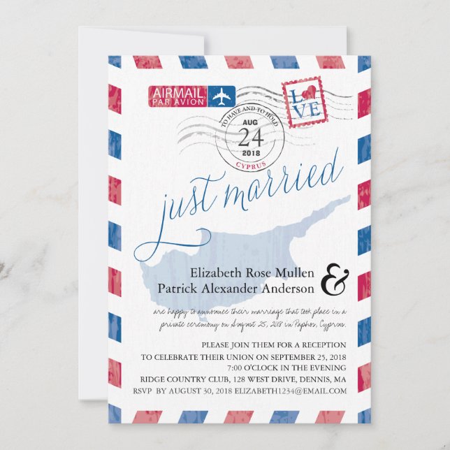 Zypern Antiquitätenflugzeug nur verheiratet Post E Einladung (Vorderseite)