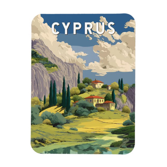 Zypern Illustration Reise Kunst Vintage Magnet (Vertikal)