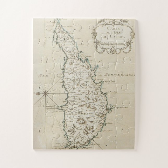 Zypern Insel Mittelmeer Karte alt antikbraun Puzzle (Vertikal)