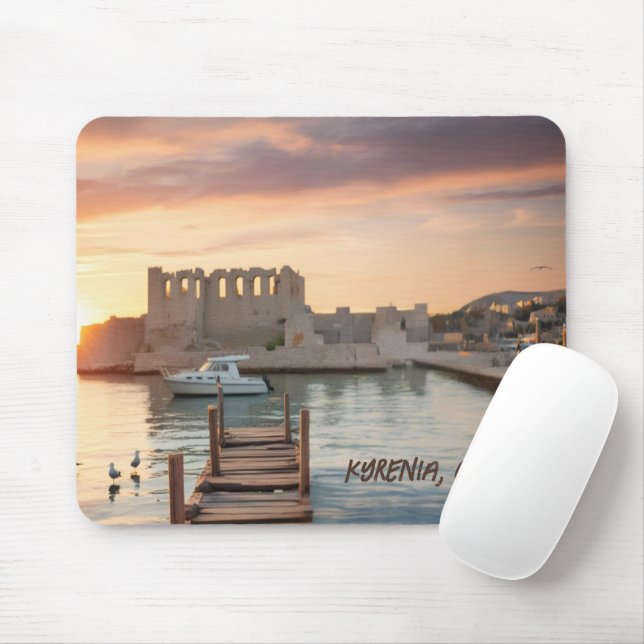 Zypern Kyrenia Aquarellskizze mit Yacht | Mousepad (Mit Mouse)