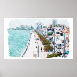 Zypern Watercolor Beach Vintage Reise Poster