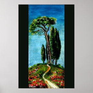ZYPRESSEBÄUME UND MEDITERRANISCHER PINE IN DER Tos Poster