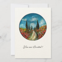 ZYPRESSEBÄUME UND -POPPIEN IN DER Toskana, rot-bla