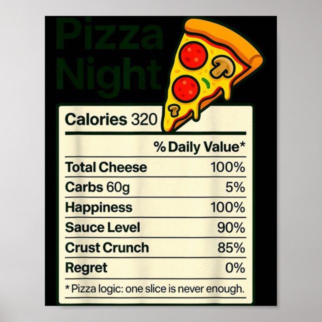 Zza Lover Night Funny Nutrition Facts Costume For  Poster (Vorne)