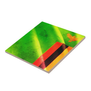 zZM002 ZAMBIA Waving Flag, Afrika, Fliese