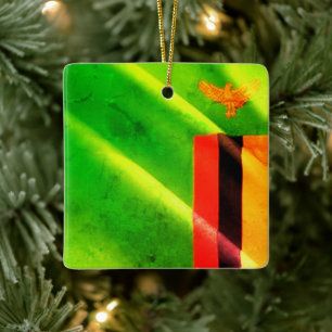 zZM002 ZAMBIA Waving Flag, Afrika, Kühlschrank Keramikornament