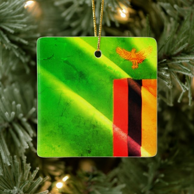zZM002 ZAMBIA Waving Flag, Afrika, Kühlschrank Keramikornament (Baum)